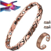 Wollet Copper Magnetic Bracelets Rings for Women, 99.9% Pure Copper Jewelry Set Adjustable