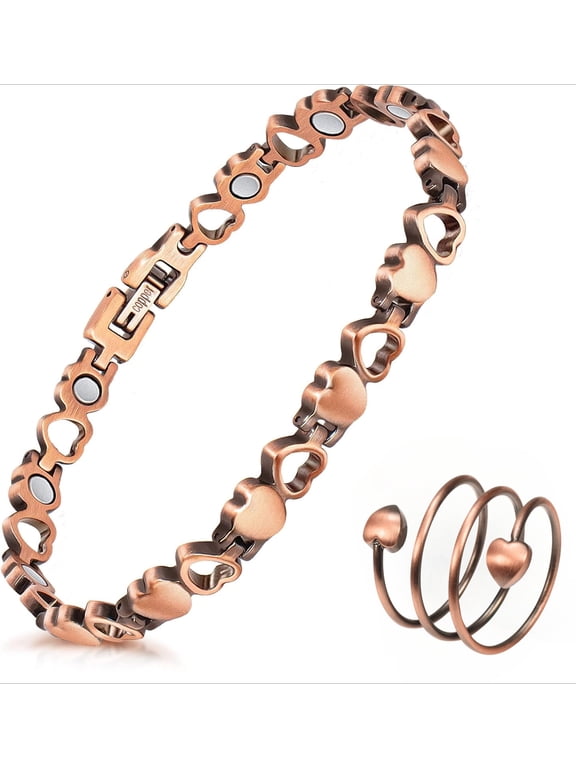 Heart Copper Magnetic Bracelets Rings for Women, 99.9% Pure Copper Jewelry Gifts for Mom Wife