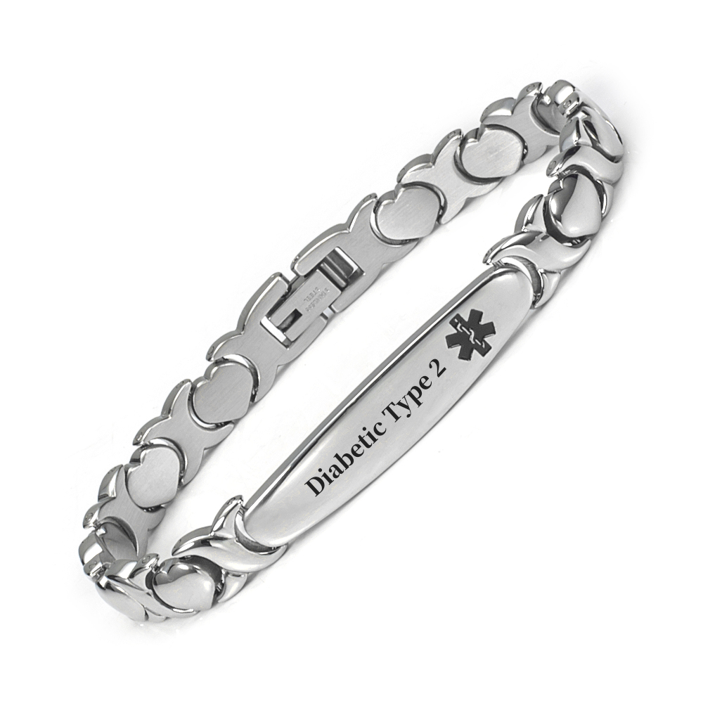 Heart Stainless Steel Medical Alert Bracelets for Women, 7.5