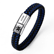 Magnetia Leather Medical Alert Bracelets with Magnetic Clasp Cuff Wristband Bracelet,7.5 Inches