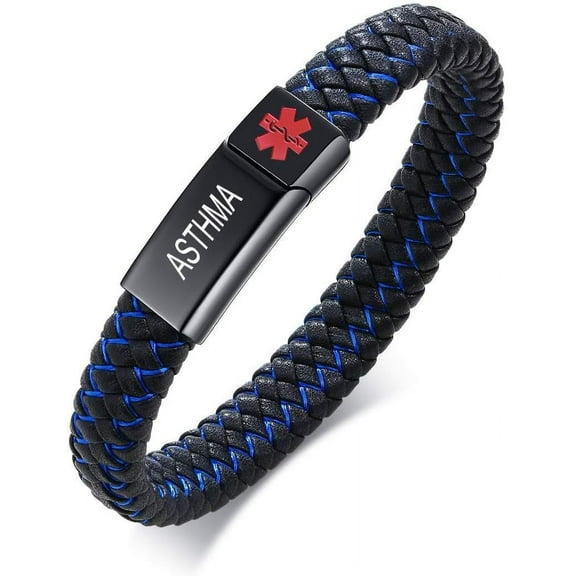 Magnetia Medical Bracelet for Men - Leather Medical Alert ID Cuff Bangle Bracelet ,8.3"
