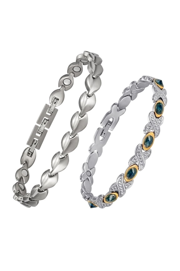 Stainless Steel Magnetic Anklets 9.44'' +Blue Stone Magnetic Bracelets 8.0'' , Set of 2, Mix Match Jewelry Gift for Mom Wife Daughter