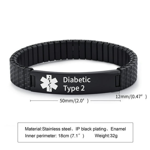 Magnetia Stretch Medical Alert Bracelet, Width 12mm, Engraved Diabetic Type 2