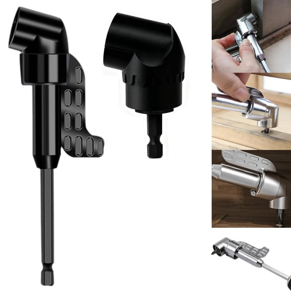 Magnetic 105 Degree Right Angle Drill Adapter, 1/4" Hex Shank Driver and Flexible Angle Extension Bit Kit, Built-in Strong Magnet(2Pcs,Black)