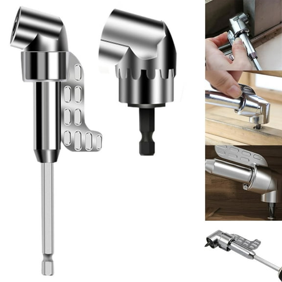 Magnetic 105 Degree Right Angle Drill Adapter, 1/4" Hex Shank Driver and Flexible Angle Extension Bit Kit, Built-in Strong Magnet(2Pcs,Sliver)
