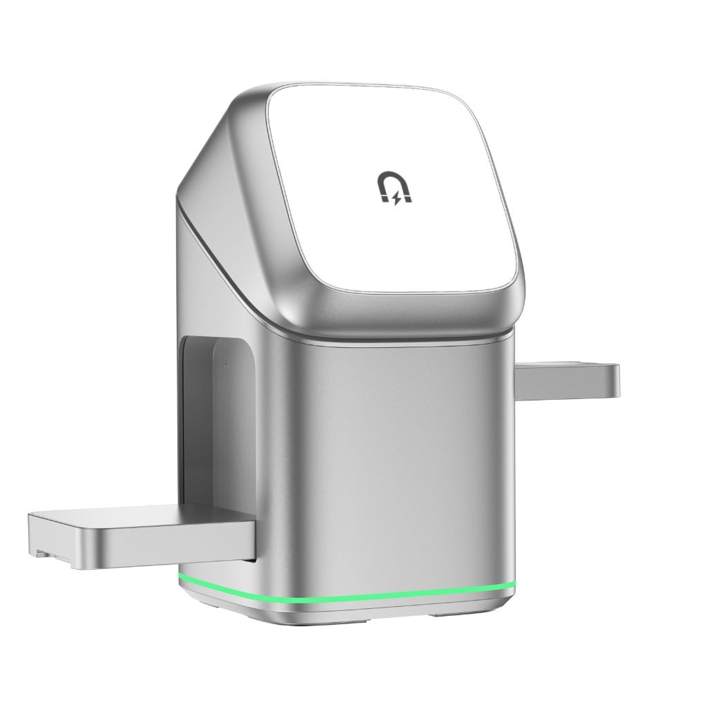 Magnetic 15W Fast Wireless Charging Rotating Metal Stand Station For Multiple Devices Phone Earphone Smartwatch Charging