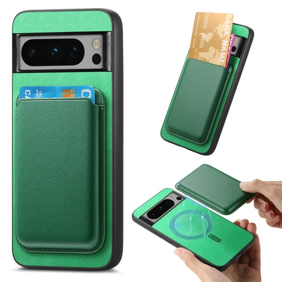Magnetic 2 in 1 Detachable Wallet Compatible with Google Pixel 9 Pro XL Case, with Card Holder Faux Leather Men Women Compatible with MagSafe Phone Cover for Google Pixel 9 Pro XL, Green