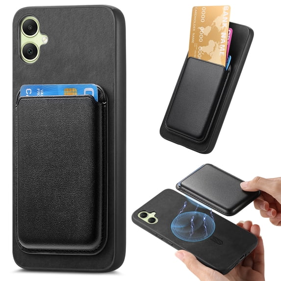 Magnetic 2 in 1 Detachable Wallet Compatible with Samsung Galaxy A05 Case, with Card Holder Faux Leather Men Women Compatible with MagSafe Phone Cover for Samsung Galaxy A05, Black