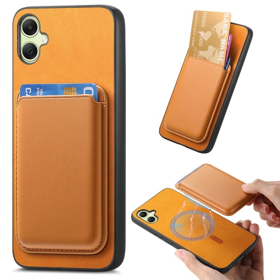 Magnetic 2 in 1 Detachable Wallet Compatible with Samsung Galaxy A05 Case, with Card Holder Faux Leather Men Women Compatible with MagSafe Phone Cover for Samsung Galaxy A05, Yellow