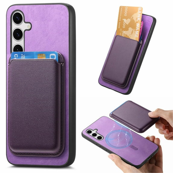 Magnetic 2 in 1 Detachable Wallet Compatible with Samsung Galaxy S24 Case, with Card Holder Faux Leather Men Women Compatible with MagSafe Phone Cover for Samsung Galaxy S24, Purple