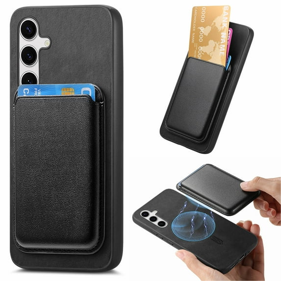 Magnetic 2 in 1 Detachable Wallet Compatible with Samsung Galaxy S24 Plus Case, with Card Holder Faux Leather Men Women Compatible with MagSafe Phone Cover for Samsung Galaxy S24 Plus, Black