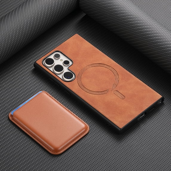Magnetic 2 in 1 Detachable Wallet Compatible with Samsung Galaxy S25 Ultra Case, with Card Holder Faux Leather Men Women Compatible with MagSafe Phone Cover for Samsung Galaxy S25 Ultra, Brown