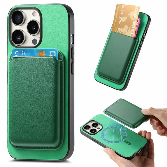 Magnetic 2 in 1 Detachable Wallet Compatible with iPhone 16 Case, with Card Holder Faux Leather Men Women Compatible with MagSafe Phone Cover for iPhone 16, Green