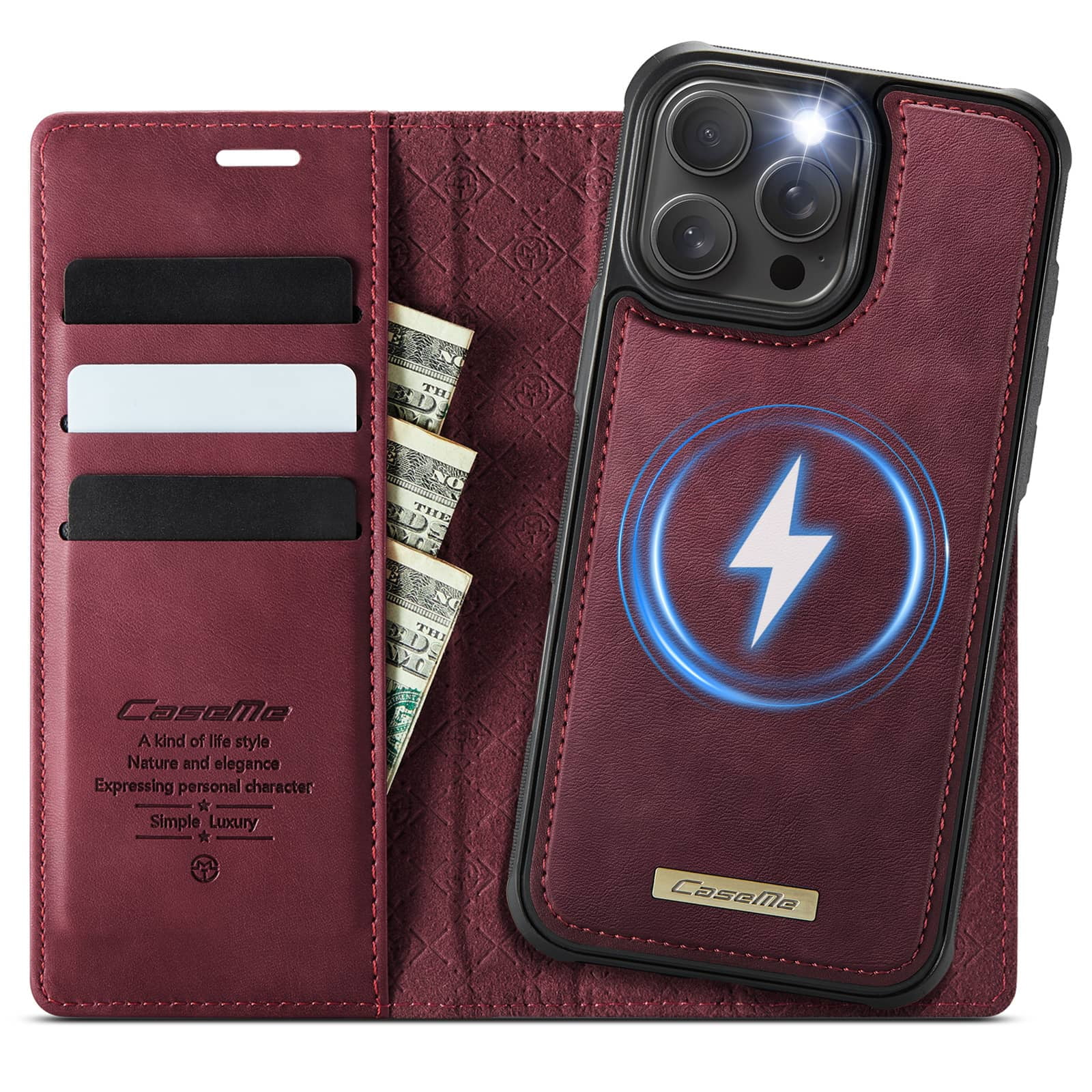 Magnetic 2 in 1 Magsafe Detachable Wallet Case for iPhone 16 Pro Max with Card Holder Women Men, Retro PU Leather【RFID Blocking】Kickstand Shockproof Cover