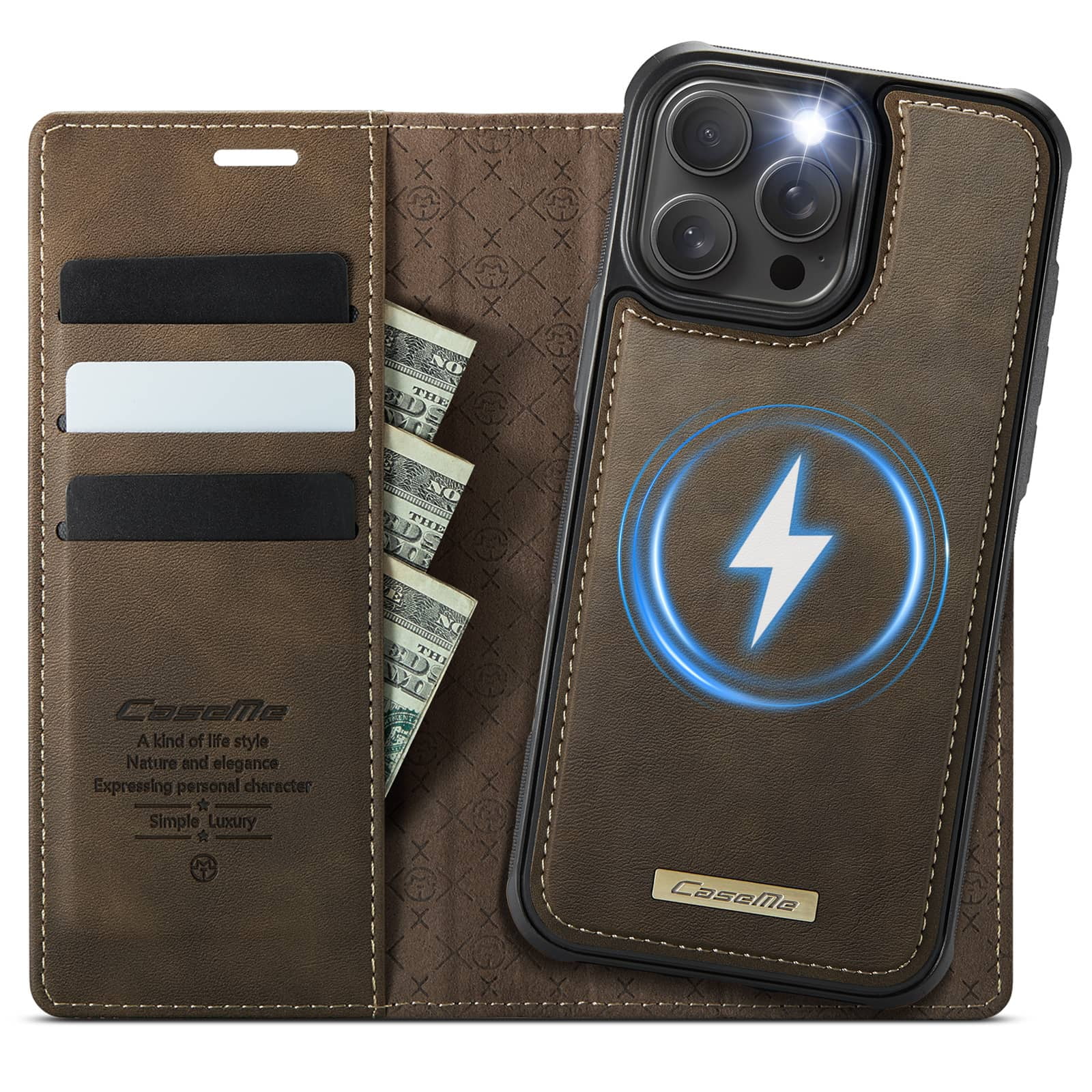 Magnetic 2 in 1 Magsafe Detachable Wallet Case for iPhone 16 Pro Max with Card Holder Women Men, Retro PU Leather【RFID Blocking】Kickstand Shockproof Cover