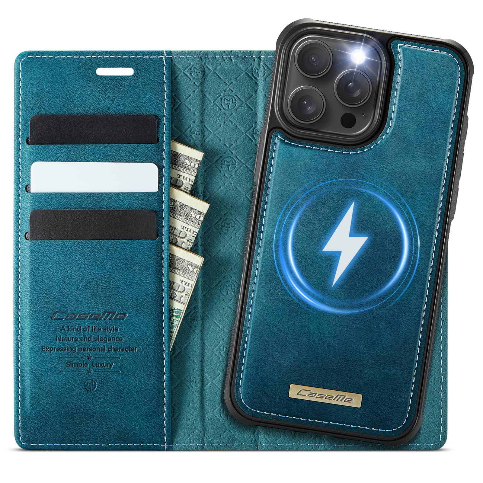 Magnetic 2 in 1 Magsafe Detachable Wallet Case for iPhone 16 Pro Max with Card Holder Women Men, Retro PU Leather【RFID Blocking】Kickstand Shockproof Cover