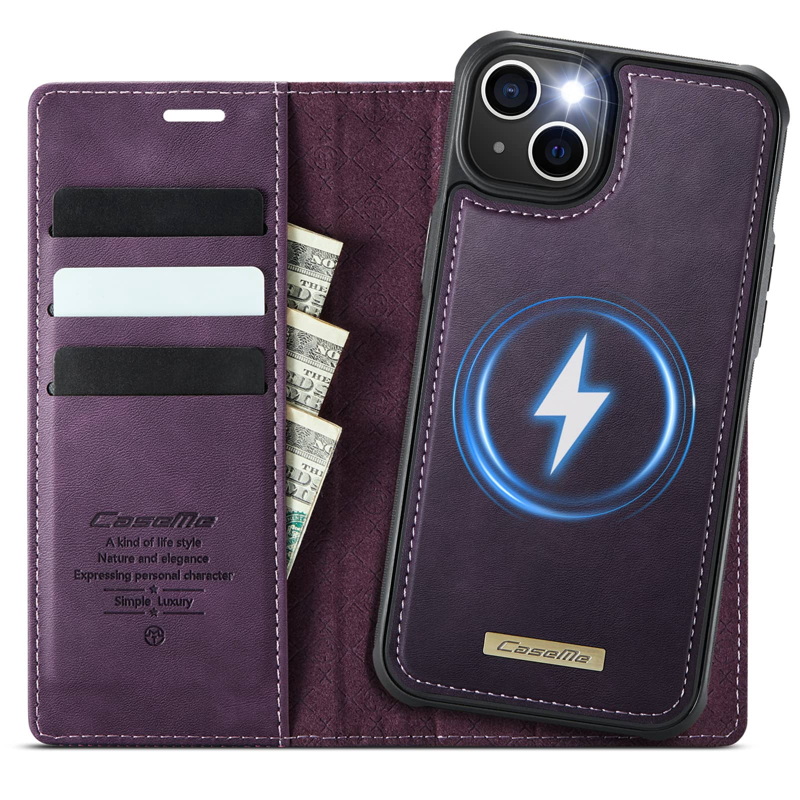 Magnetic 2 in 1 Magsafe Detachable Wallet Case for iPhone 14 with Card Holder Women Men, Retro PU Leather【RFID Blocking】Kickstand Shockproof Cover