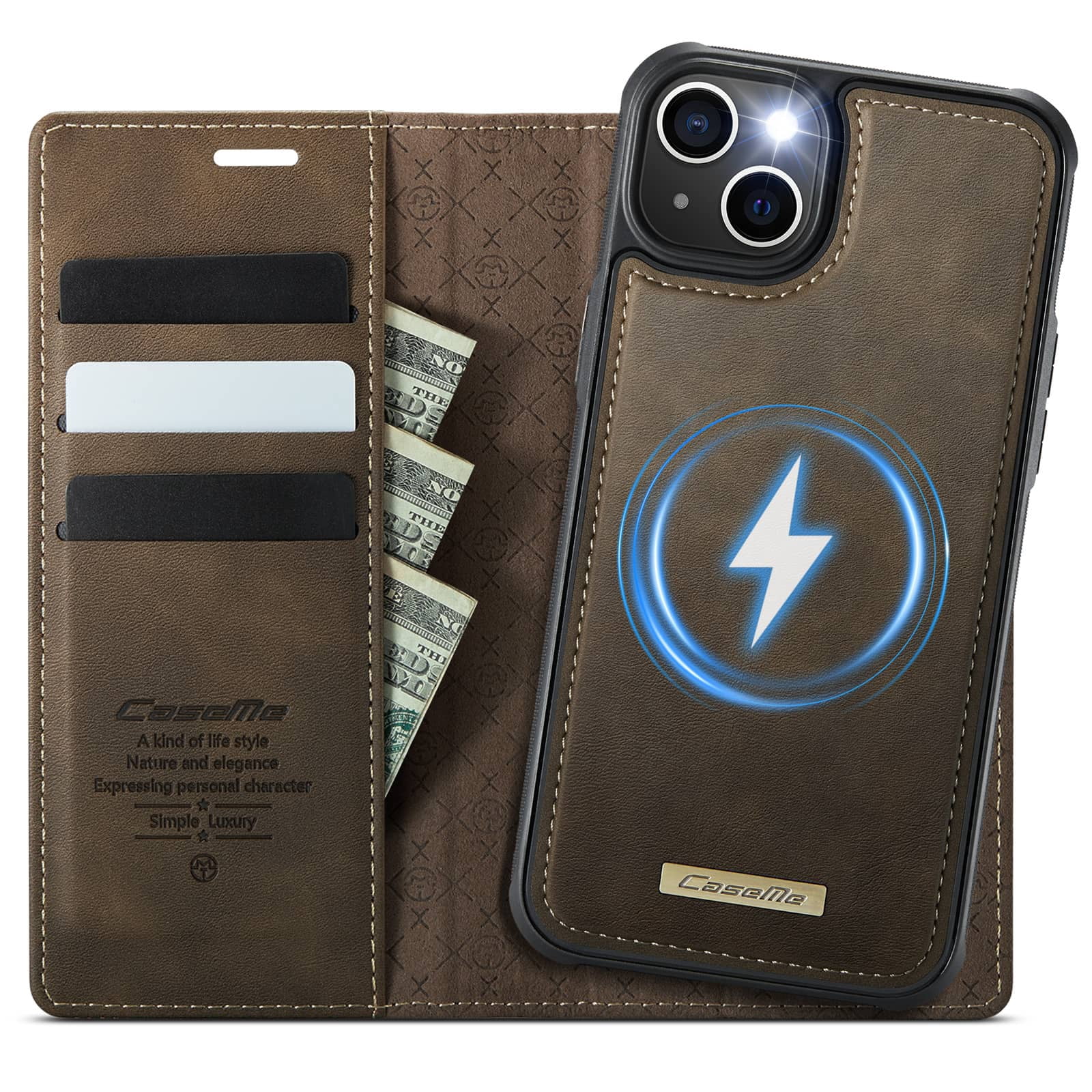 Magnetic 2 in 1 Magsafe Detachable Wallet Case for iPhone 14 with Card Holder Women Men, Retro PU Leather【RFID Blocking】Kickstand Shockproof Cover