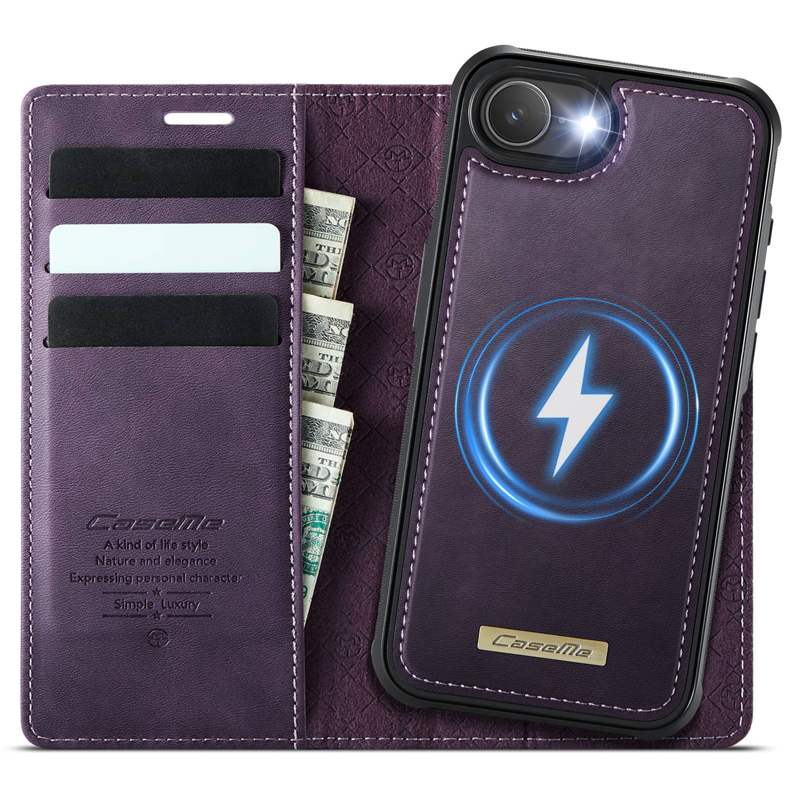 Magnetic 2 in 1 Magsafe Detachable Wallet Case for iPhone 16e with Card Holder Women Men, Retro PU Leather【RFID Blocking】Kickstand Shockproof Cover
