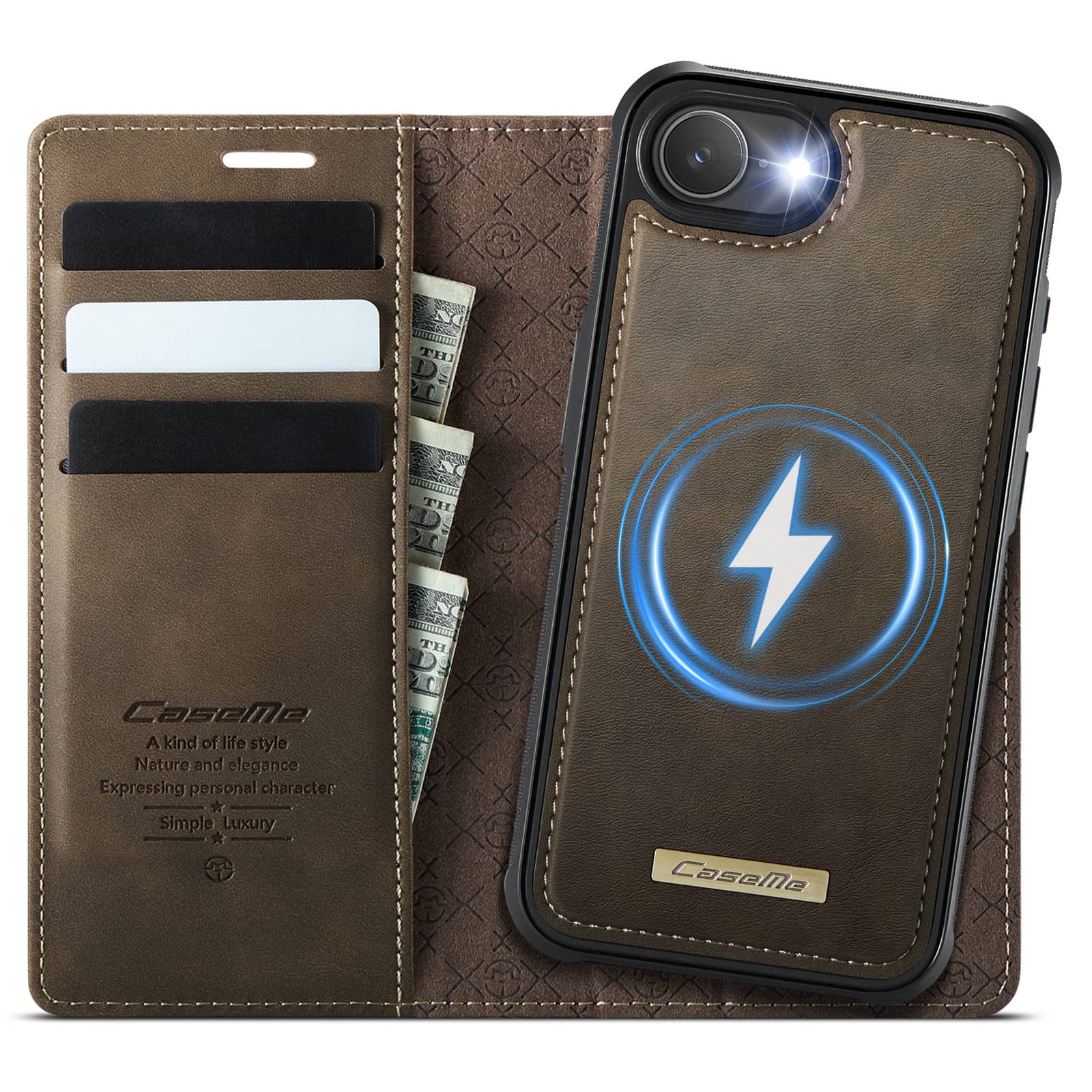 Magnetic 2 in 1 Magsafe Detachable Wallet Case for iPhone 16e with Card Holder Women Men, Retro PU Leather【RFID Blocking】Kickstand Shockproof Cover