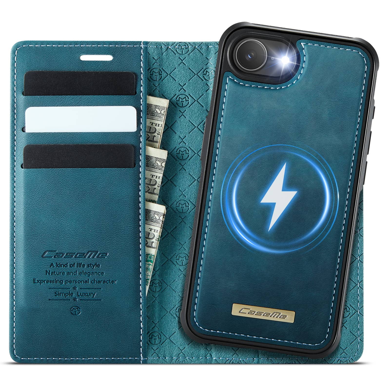 Magnetic 2 in 1 Magsafe Detachable Wallet Case for iPhone 16e with Card Holder Women Men, Retro PU Leather【RFID Blocking】Kickstand Shockproof Cover