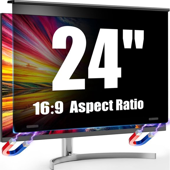 Magnetic 24 Inch Privacy Screen for Monitor, 16:9 Removable Anti Blue Light Filter for Desktop PC, Hanging Anti-Spy Privacy Shield with Easy Installation for Office and Home