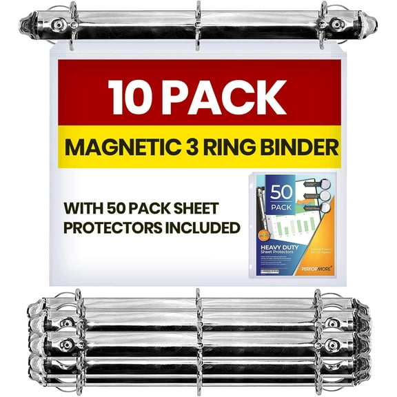 Magnetic 3 Ring Binder Locking Mechanism  10 Pack  for Hanging 8.5 x 11 Inch Sheets of Paper