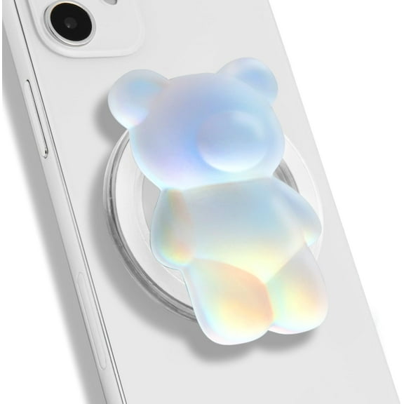 Magnetic 3D Gummy Bear Style Expandable Collapsible Mobile Phone Grip Stand Holder for Smartphone Tablet Cell Phone Accessory (Matte Holographic)