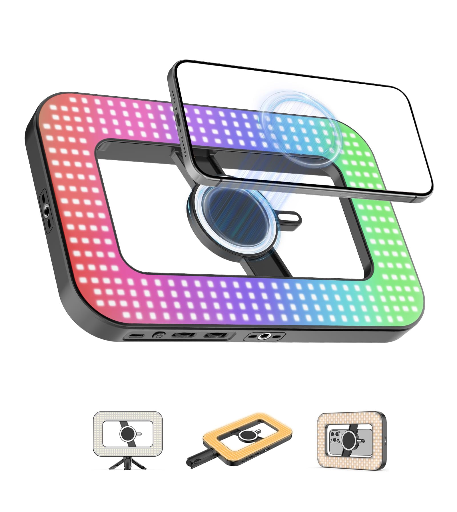 Magnetic 6000mah Rgb Selfie Ring Light For 448 Led Rechargeable Phone With Mini Tripod Stand  Double-sided Handheld Stabilizer Magsafe/phones/video Recording/photos