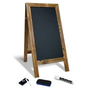 Magnetic A-Frame Chalkboard Sign, Extra Large 20" x 40", Standing Chalkboard Easel, with Chalk Marker + Chalk & Eraser, Sandwich Board Outdoor Sidewalk Sign, by Better Office Products (Rustic Brown)