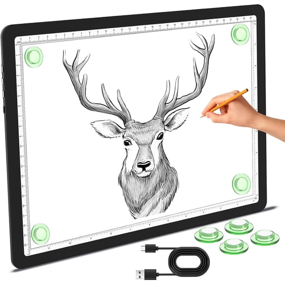 Magnetic A4 Light Pad, Super Bright Light Box with Side Button, Diamond Art Light Board, Lightbox for Tracing and Drawing, USB Power Artcraft Light Table for Sketching, Weeding Vinyl (Black)