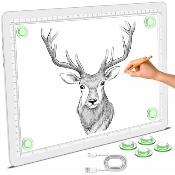 Magnetic A4 Light Pad, Super Bright Light Box with Side Button, Diamond Art Light Board, Lightbox for Tracing and Drawing, USB Power Artcraft Light Table for Sketching, Weeding Vinyl (White)