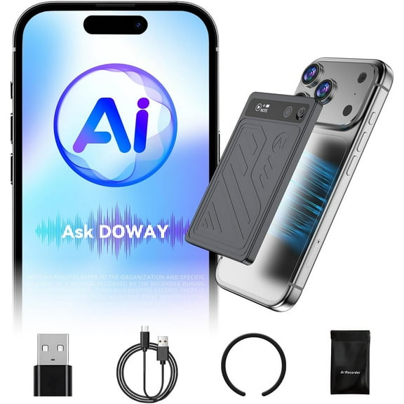 Magnetic AI Voice Recorder-73H Battery, Transcribe&Summarize with AI Noise Cancellation, USB-C Charge Recording Device, 64GB Audio Recorder for Lectures, Meetings, Calls, Interviews, 112 Languages