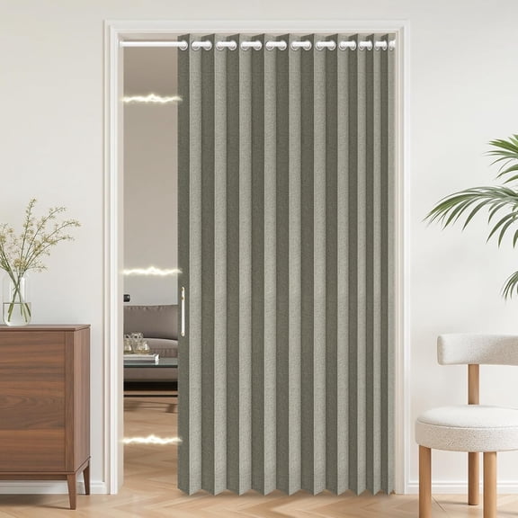 Magnetic Accordion Door Curtain, 100% Blackout for Interior Doors, Includes Mounting Rod, 55x80 Inches, Grey