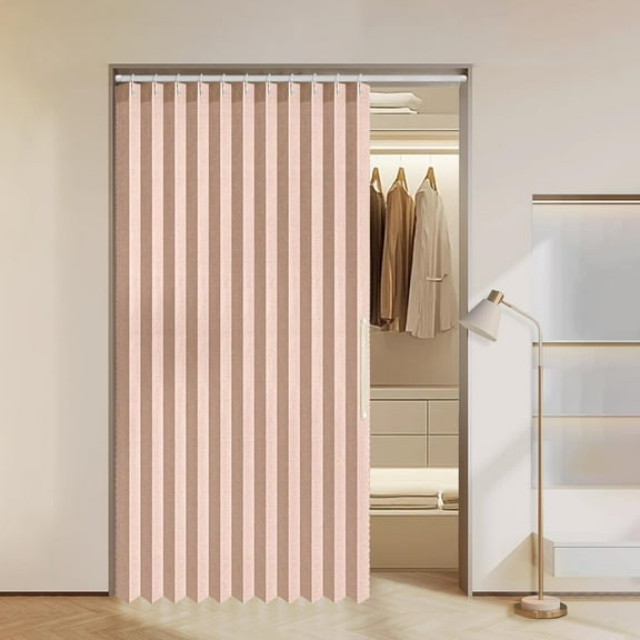 Magnetic Accordion Door Curtain with Hooks - Room Divider for Privacy in Girls' Bedroom, Open Closet Cover for Laundry or Bedroom, Pink, W52 x L78 inches, 1 Panel