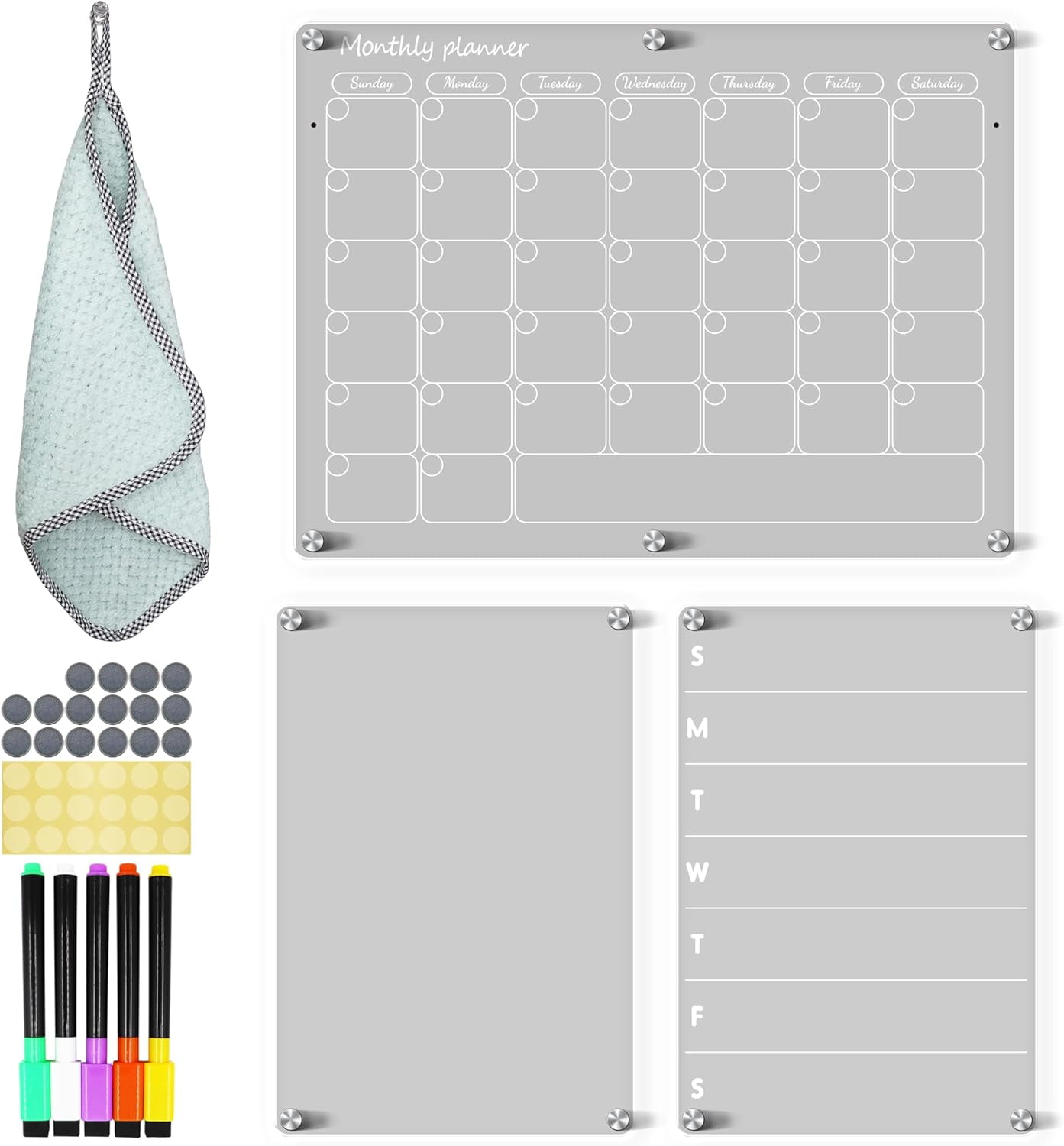 LAMBOCK 3PCS Acrylic Dry Erase Board And Clear Magnetic Calendar For Fridge