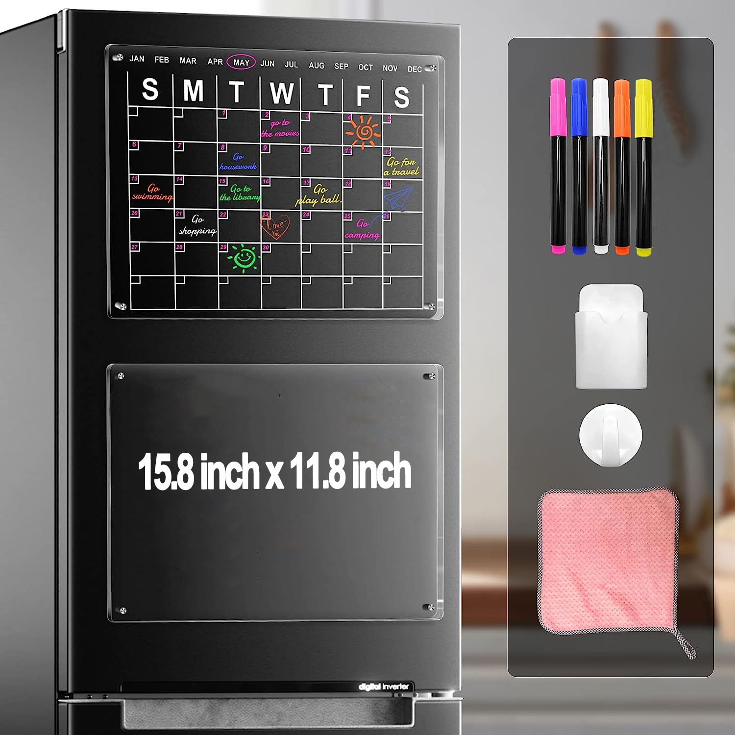 Acrylic Calendar for Fridge, 2 Clear Calendar Dry Erase