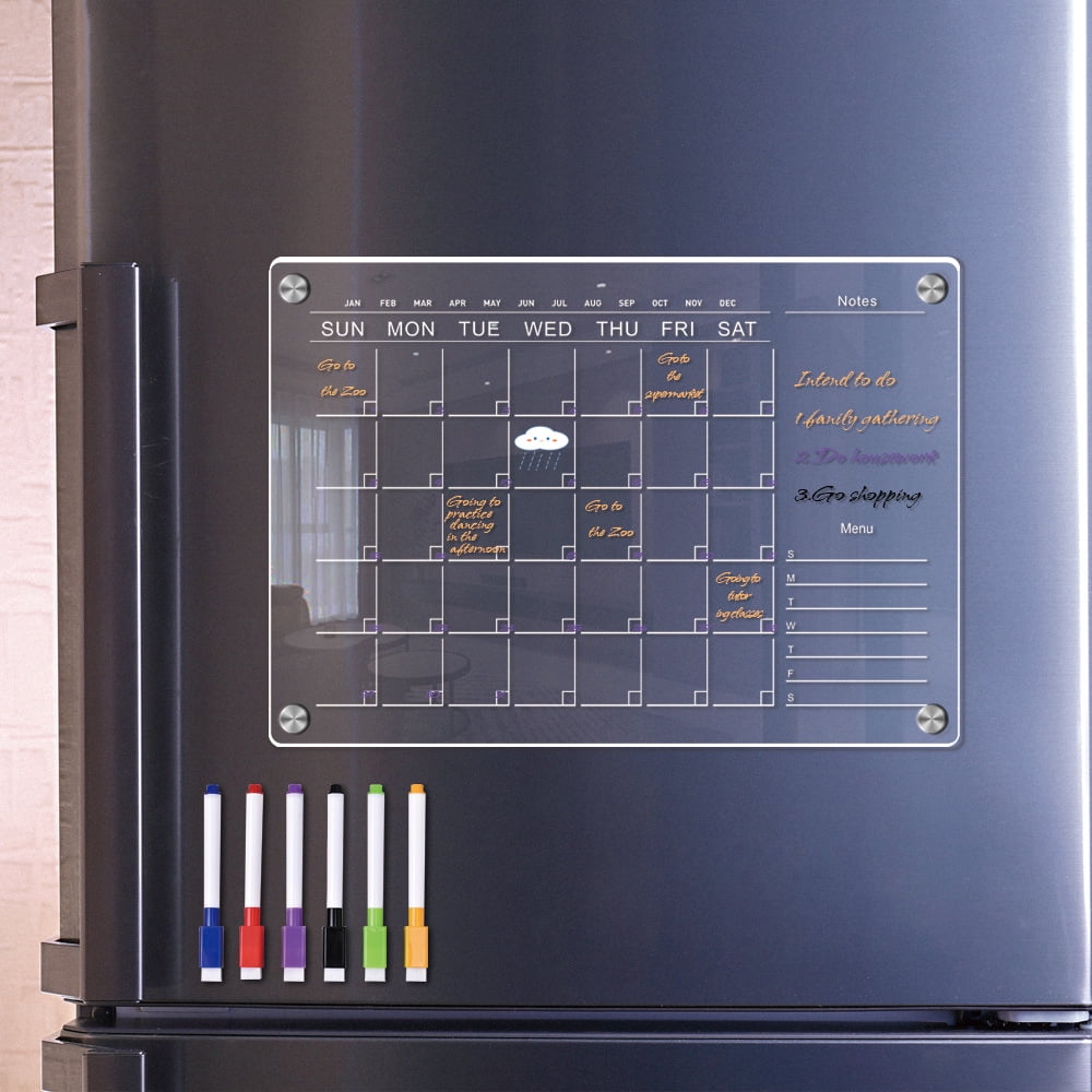 Magnetic Acrylic Calendar for Fridge, Transparent Dry Erase Board Monthly & Weekly Calendar for Refrigerator Reusable Plan Board, Including 6 Dry Erase Markers