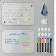 Magnetic Acrylic Calendar for Fridge,16"x12" 2 Pack Planner Board, Clear Dry Erase Board Calendar Set, with 6 Colors Dry Erase Markers