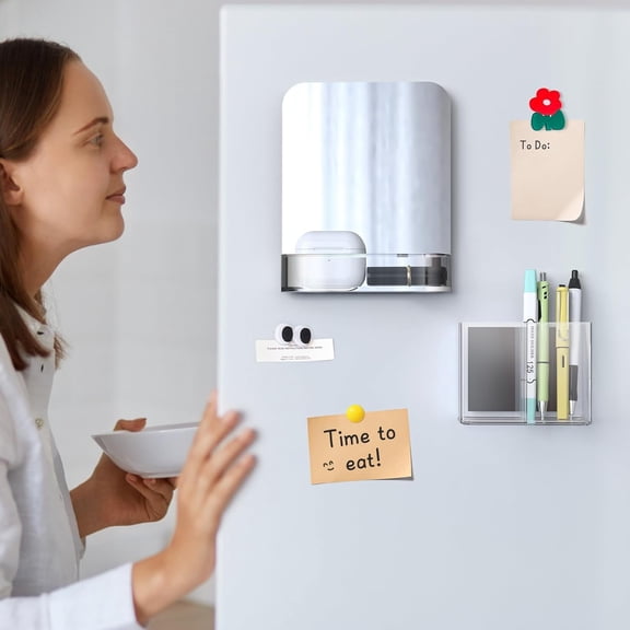 Magnetic Acrylic Locker Accessories Kit, Locker Mirror & Pen Holder Makeup Brush Holder - Eyebrow Stationery Locker Organizer with Mirror for School, Office, Gym Lockers & Home Fridge Use$$Office