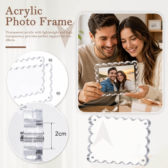 Magnetic Acrylic Photo Frames, Vintage Lace Trim Clear Picture Holders, UV Resistant Scallop Edge Frameless Display,3 Pcs