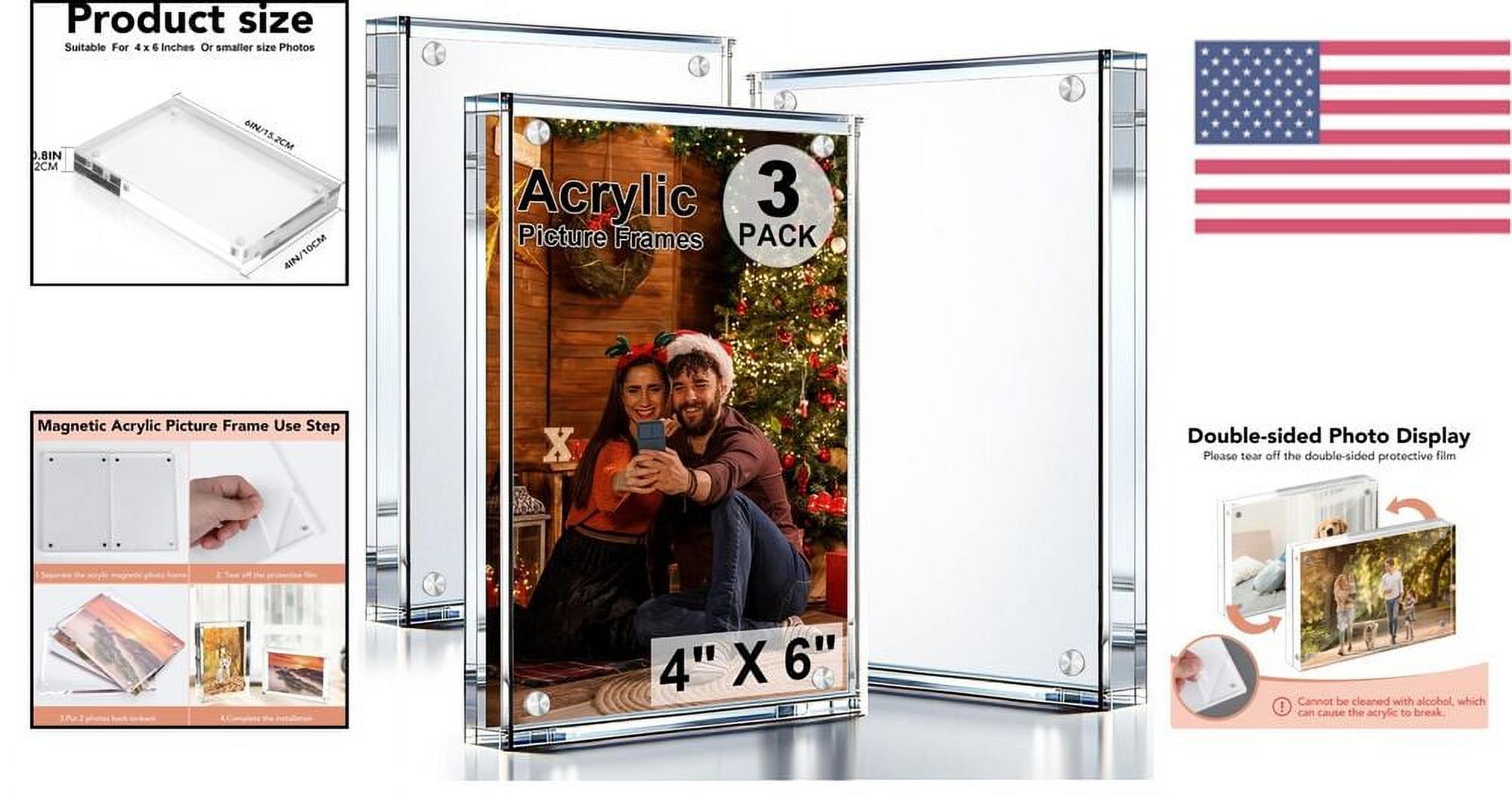 Acrylic Picture Frames 4x6 Inches Clear Frameless Set of