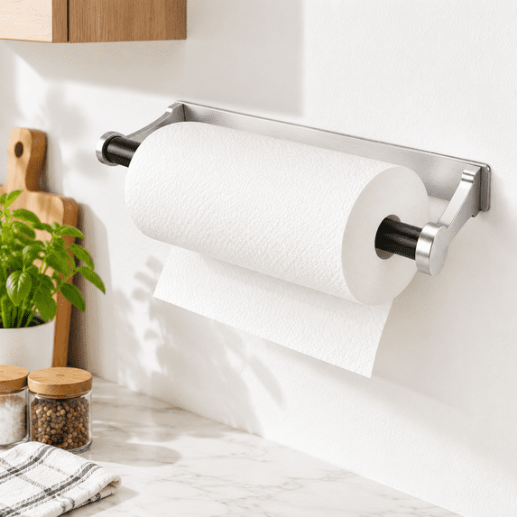 Kitchen Cloth Storage Rack Magnetic & Adhesive Paper Towel Holder For Refrigerator Side No Drill ...