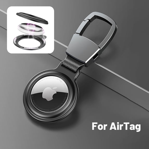 Magnetic Adsorption Case for Apple Airtag, Dteck Portable Metal Magnet Airtags Case with Keychain Holder, Black