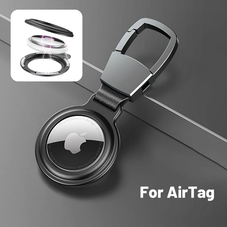 Magnetic Adsorption Case for Apple Airtag, Dteck Portable Metal Magnet  Airtags Case with Keychain Holder, Black