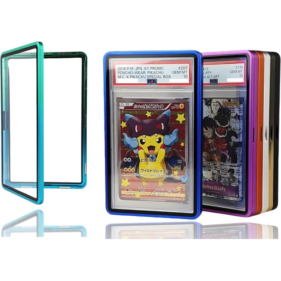 Magnetic Aluminum Graded PSA Slab Guard UV Resistant Glass 35PT Premium Protector Display Case For Standard PSA CGC Graded Sport Trading Cards - Aqua Storm
