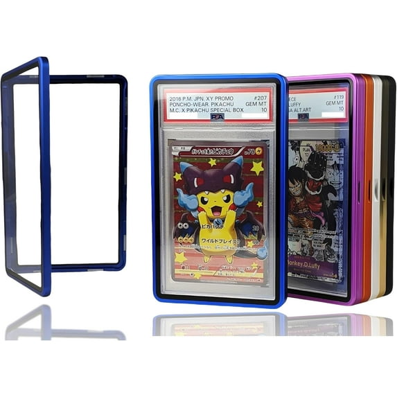Magnetic Aluminum Graded PSA Slab Guard UV Resistant Glass 35PT Premium Protector Display Case For Standard PSA CGC Graded Sport Trading Cards - Electric Blue