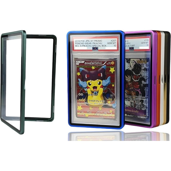 Magnetic Aluminum PSA Graded Card Holder 35PT Premium PSA Slab Protector Display Case with UV Resistant Glass Fits Standard PSA Graded Sports Trading Cards - Steel Moss