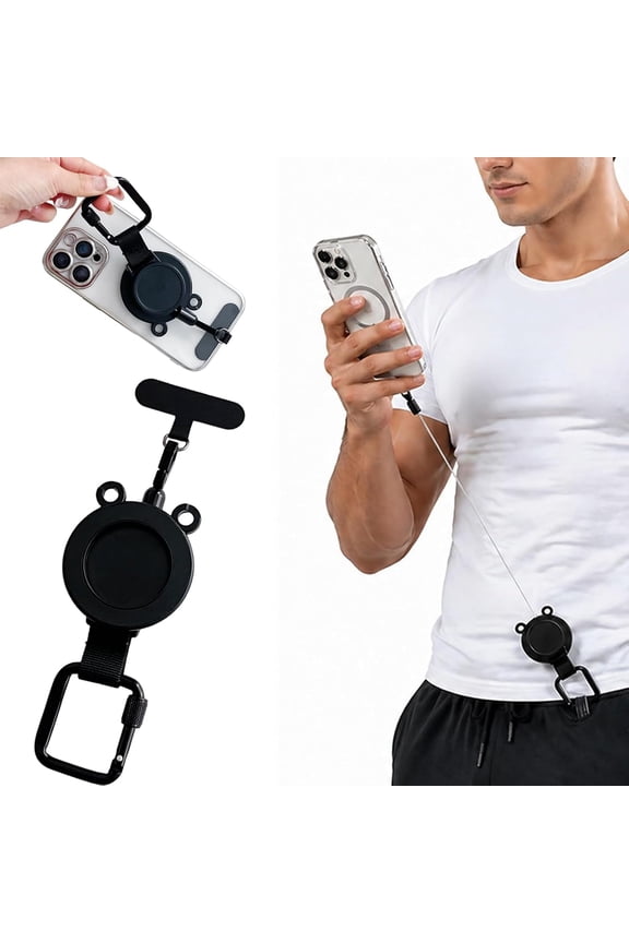 Magnetic AntiTheft Phone Lanyard, Retractable Cell Phone Tether Steel - Pickpocket Proof Phone Strap with Metal Lockable Clip-Carabiner for Outdoor, Keychain - Universal Phone Tether Tab