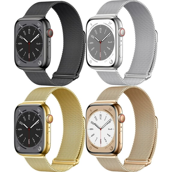 Magnetic for Apple 40mm 44mm 45mm 41mm 49mm iWatch Bands 38mm 42mm Women Men, Mesh Loop Stainless Steel Strap Metal WristBands Correa for Apple Series 9/Ultra 2/8/7/6/5/4/3/2/1/Ultra/SE/SE 2nd, 4Pack